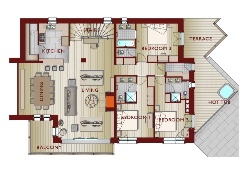 Chalet Cerf Rouge, Meribel Village floorplan - The Chalet Edit