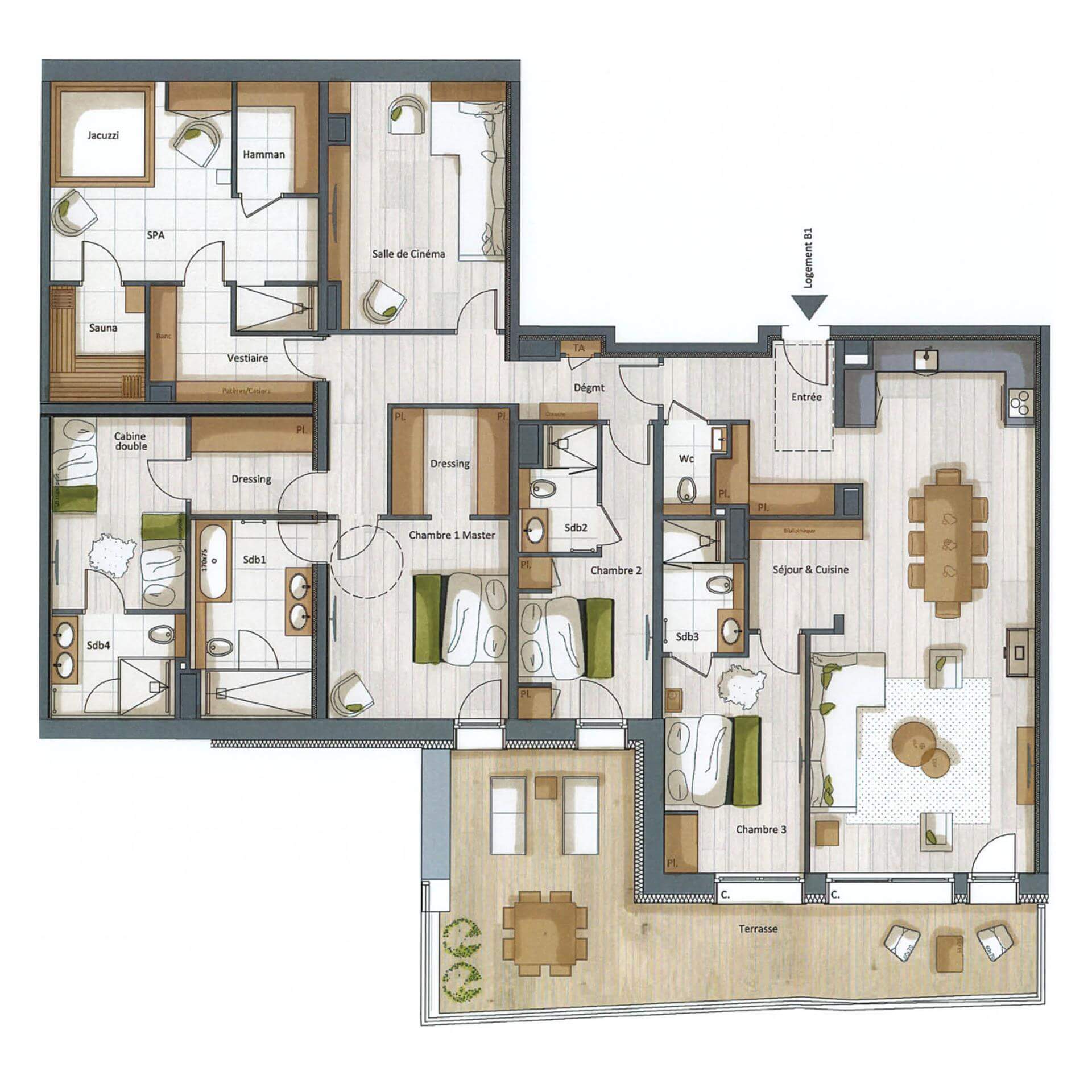 Apartment B01, Falcon Lodge, Meribel floorplan - The Chalet Edit