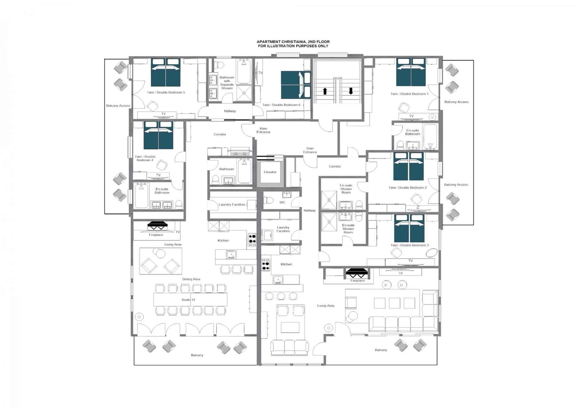 Christiania Apartment 7, Zermatt floorplan - The Chalet Edit