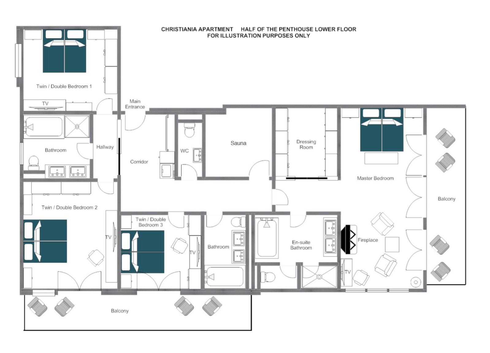 Christiania Penthouse, Zermatt floorplan - The Chalet Edit