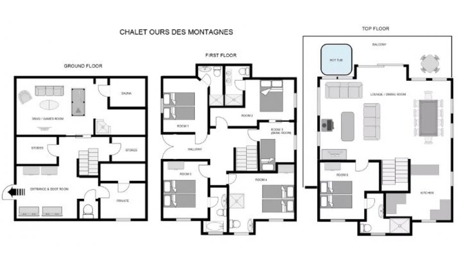 Chalet Ours des Montagnes, La Tania floorplan - The Chalet Edit