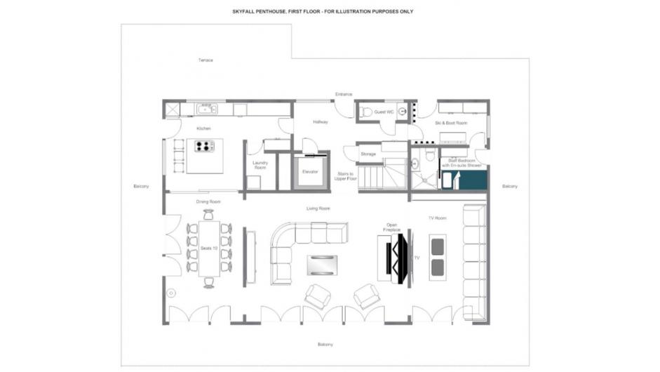 Skyfall Penthouse, St Christoph floorplan - The Chalet Edit