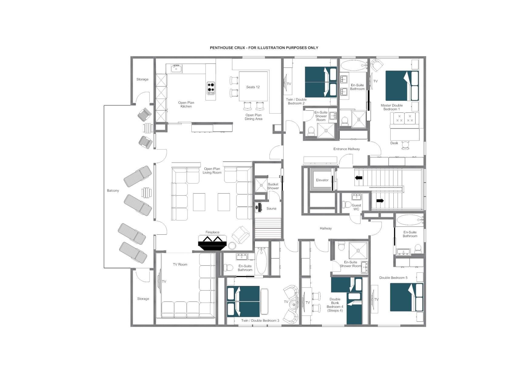 Crux Penthouse, St Christoph floorplan - The Chalet Edit