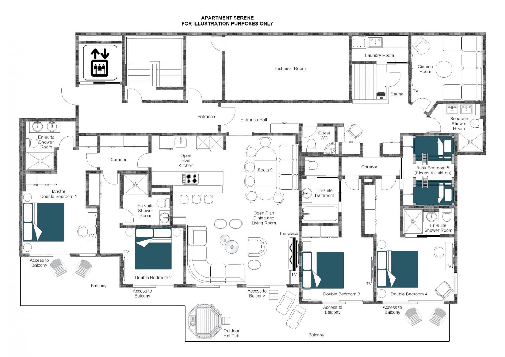 Apartment Serene, Méribel floorplan - The Chalet Edit