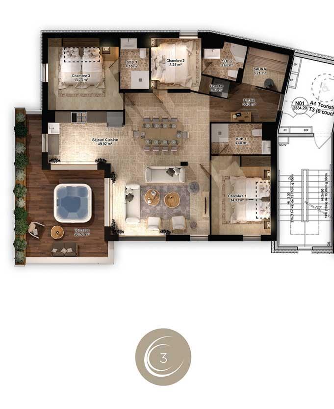 Cocoon 8, Val Thorens floorplan - The Chalet Edit