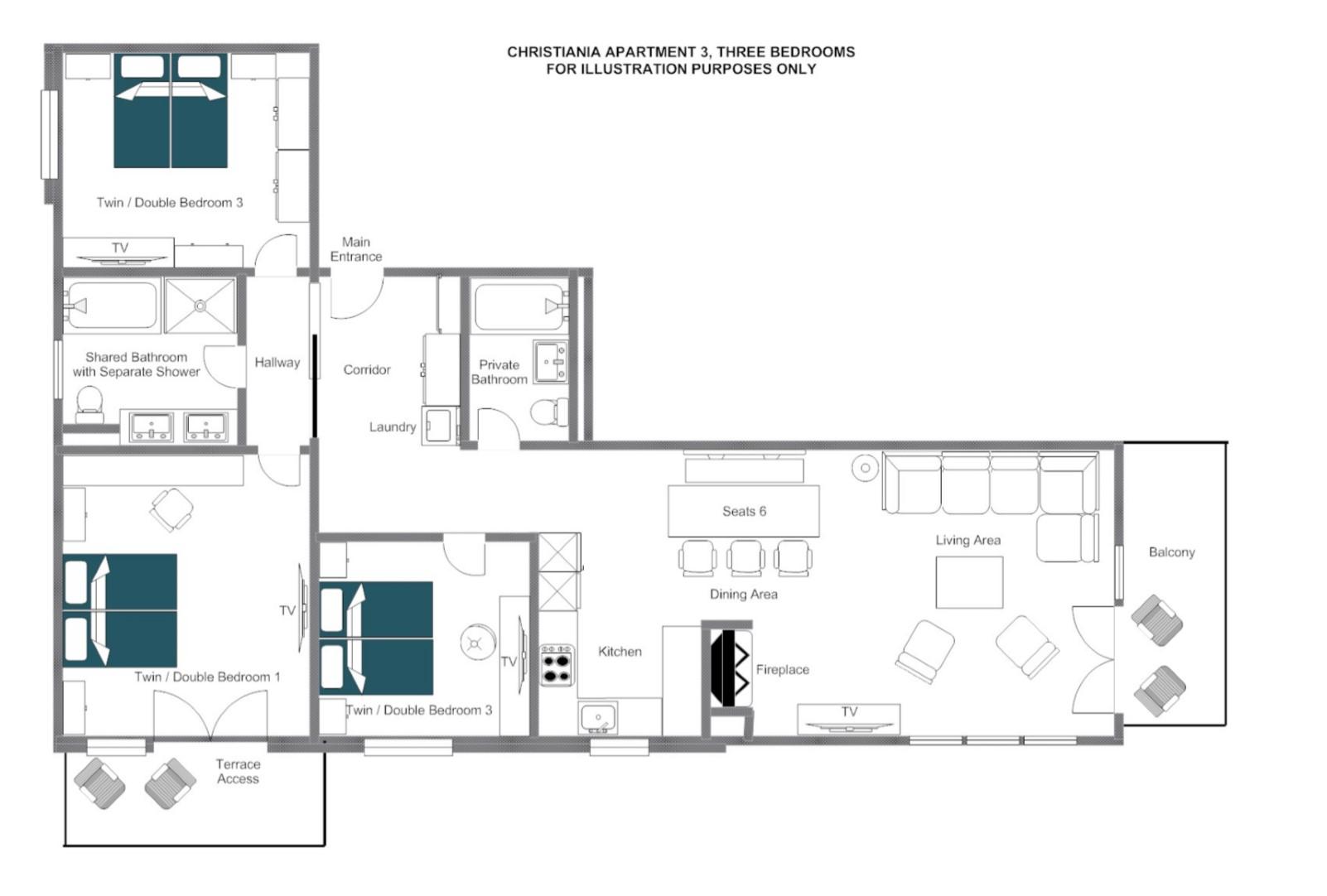 Christiania Apartment 3, Zermatt floorplan - The Chalet Edit