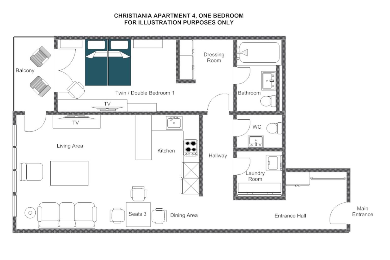 Christiania Apartment 4, Zermatt floorplan - The Chalet Edit