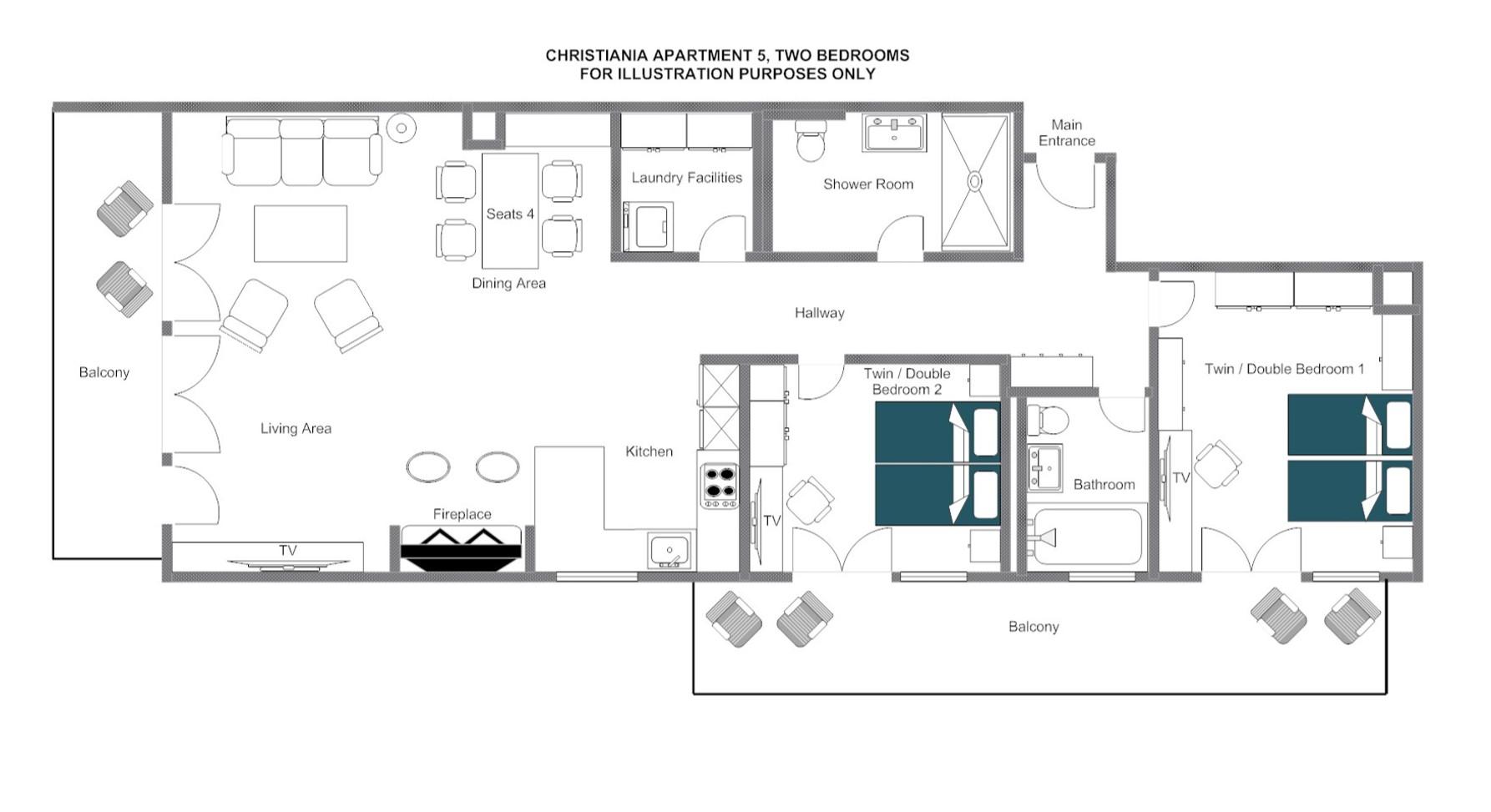 Christiania Apartment 5, Zermatt floorplan - The Chalet Edit