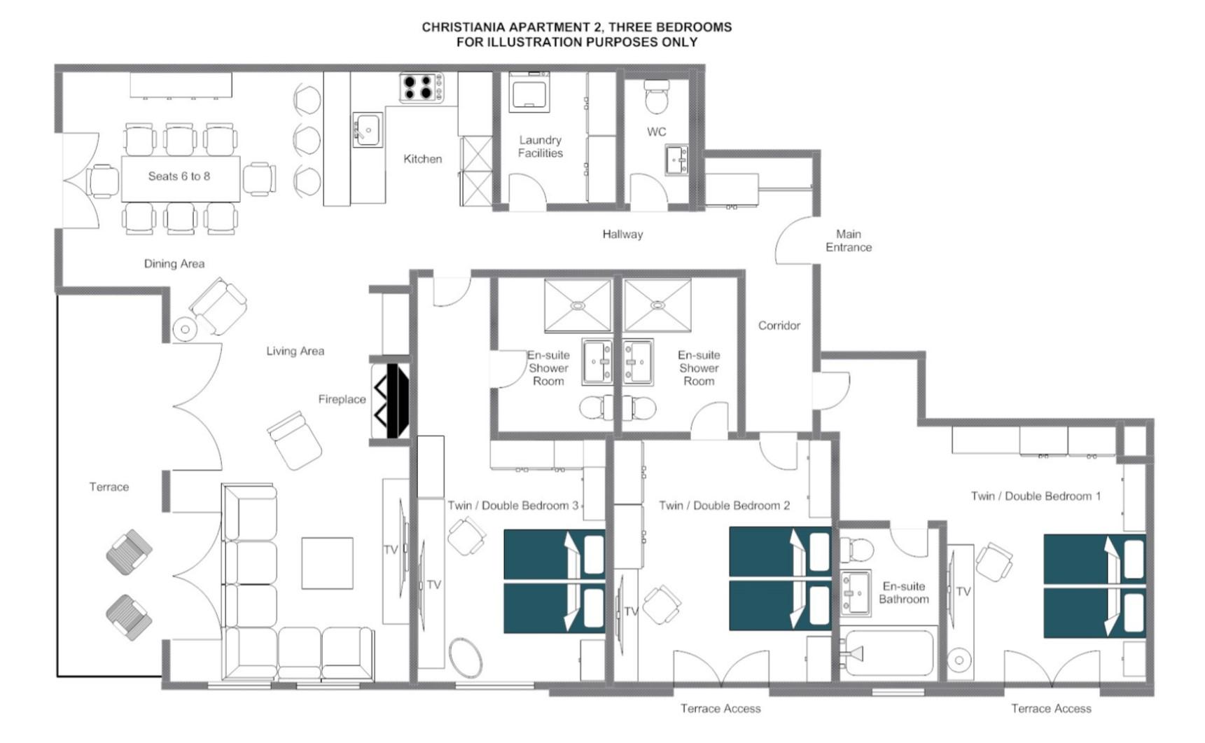 Christiania Apartment 2, Zermatt floorplan - The Chalet Edit