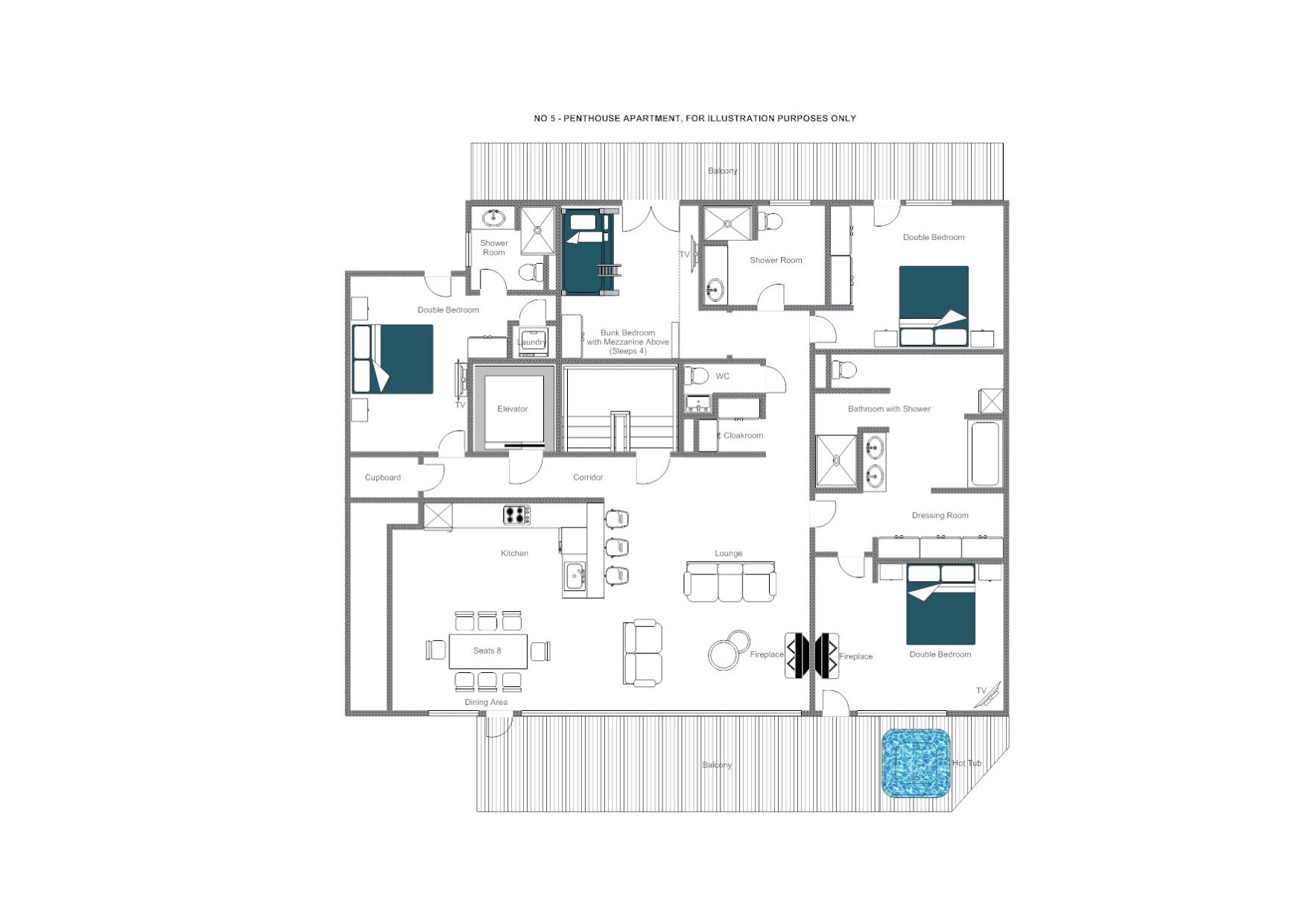 No. 5 Penthouse, Verbier floorplan - The Chalet Edit
